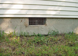 Open crawl space vents that let rodents, termites, and other pests in a home in Port Hueneme