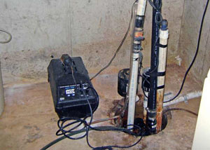 Pedestal sump pump system installed in a home in Somis