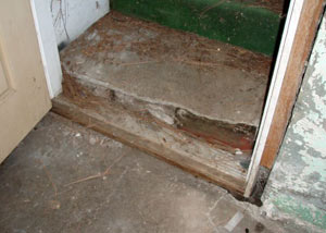 A flooded basement in  where water entered through the hatchway door