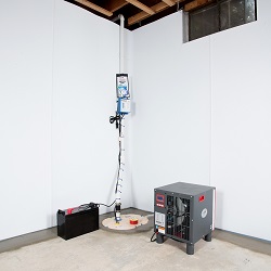 Sump pump system, dehumidifier, and basement wall panels installed during a sump pump installation in Simi Valley