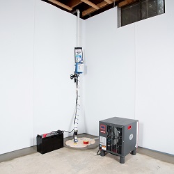 a complete basement waterproofing system installed in a Camarillo home